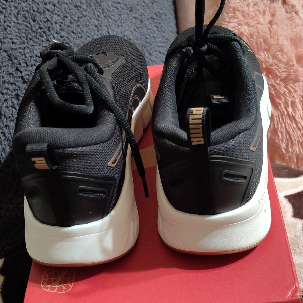 Puma Black & White Mesh Running Sneakers with Subtle Pink Accent - Picture 3 of 5